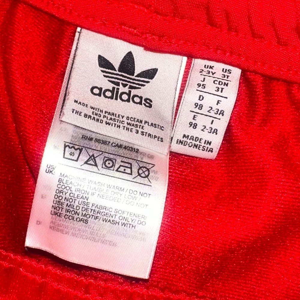 adidas SST Track‎ Pants Kids 3T Red Embroidered Trefoil Tapered Leg Drawstring - Picture 5 of 5